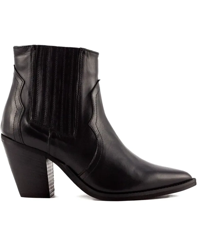Julie Dee Spitze Stiefel mit Blockabsatz 70mm - Schwarz Schwarz