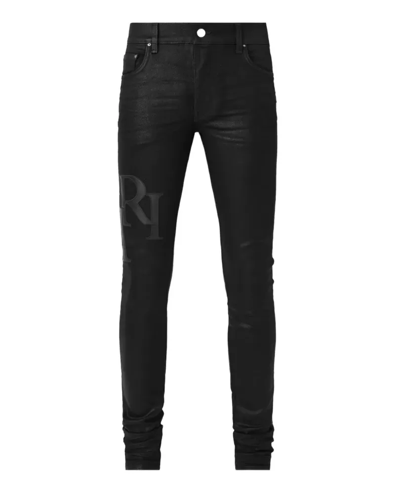 Amiri Waxed Staggered Logo Jeans - Schwarz Schwarz
