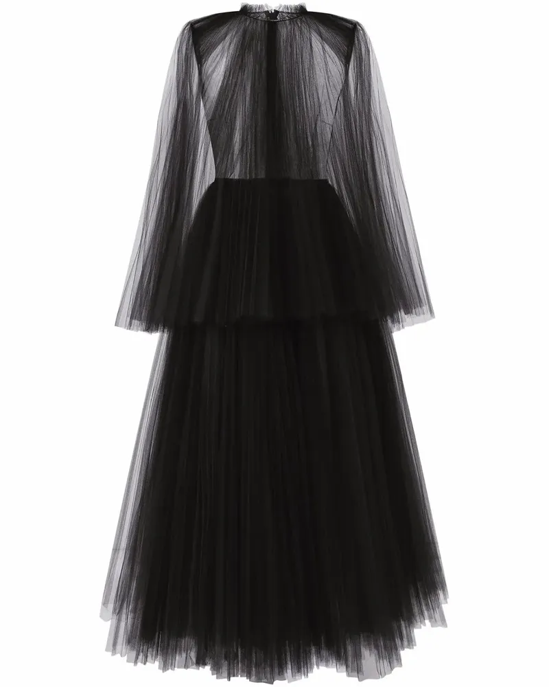 Dolce & Gabbana Midikleid aus Tüll mit Cape-Detail - Schwarz Schwarz