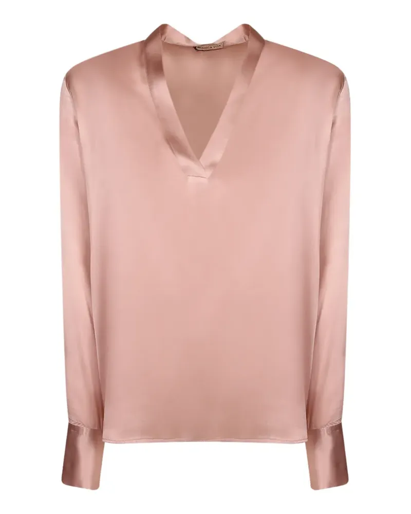 Blanca Satinbluse mit V-Ausschnitt - Rosa Rosa