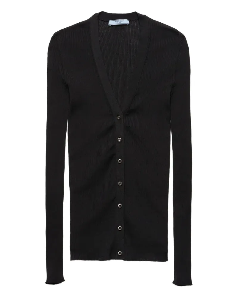 Prada Gerippter Cardigan - Schwarz Schwarz