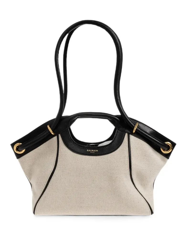 Balmain calf leather-trim canvas tote bag - Nude Nude
