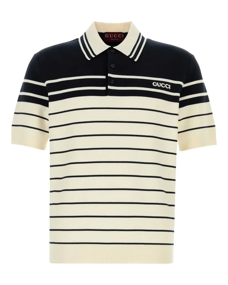 Gucci Gestreiftes Poloshirt mit Logo-Print - Weiß Weiß