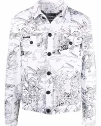 Philipp Plein Jeansjacke mit Skelett-Print Weiß