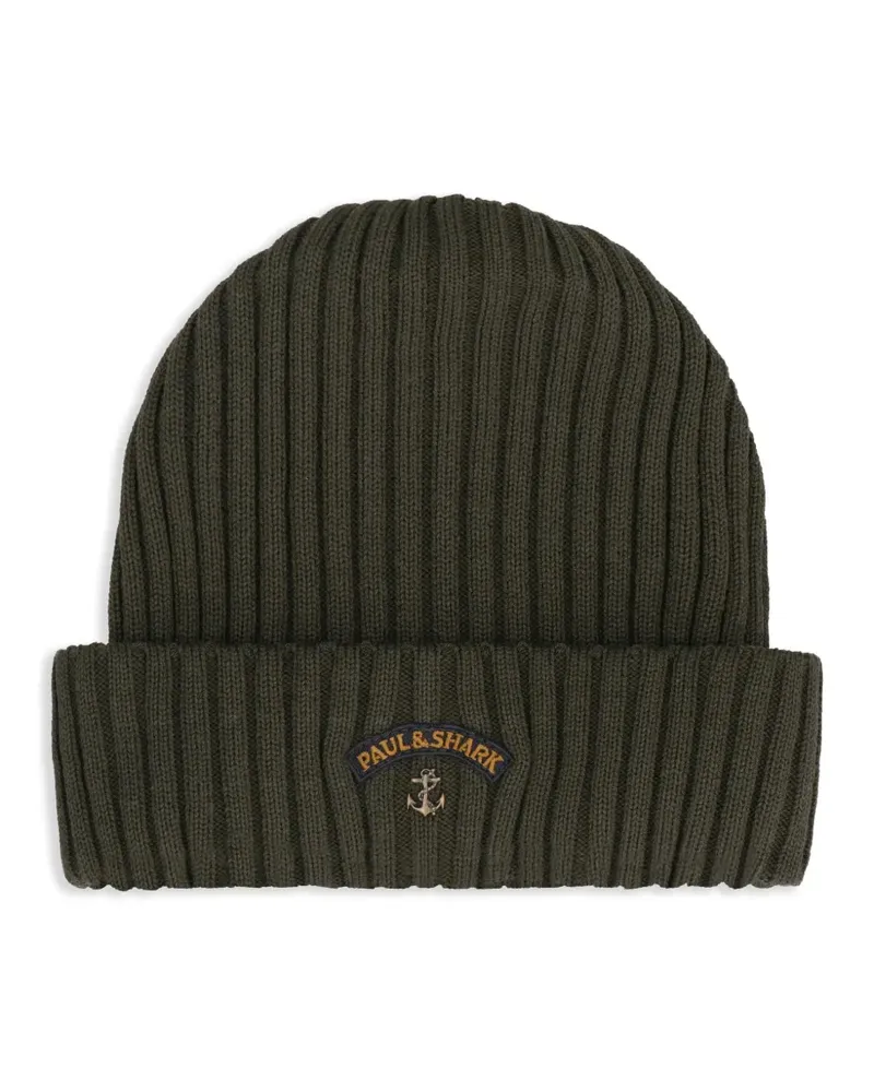 Paul & Shark Beanie mit Logo-Applikation - Grün Grün