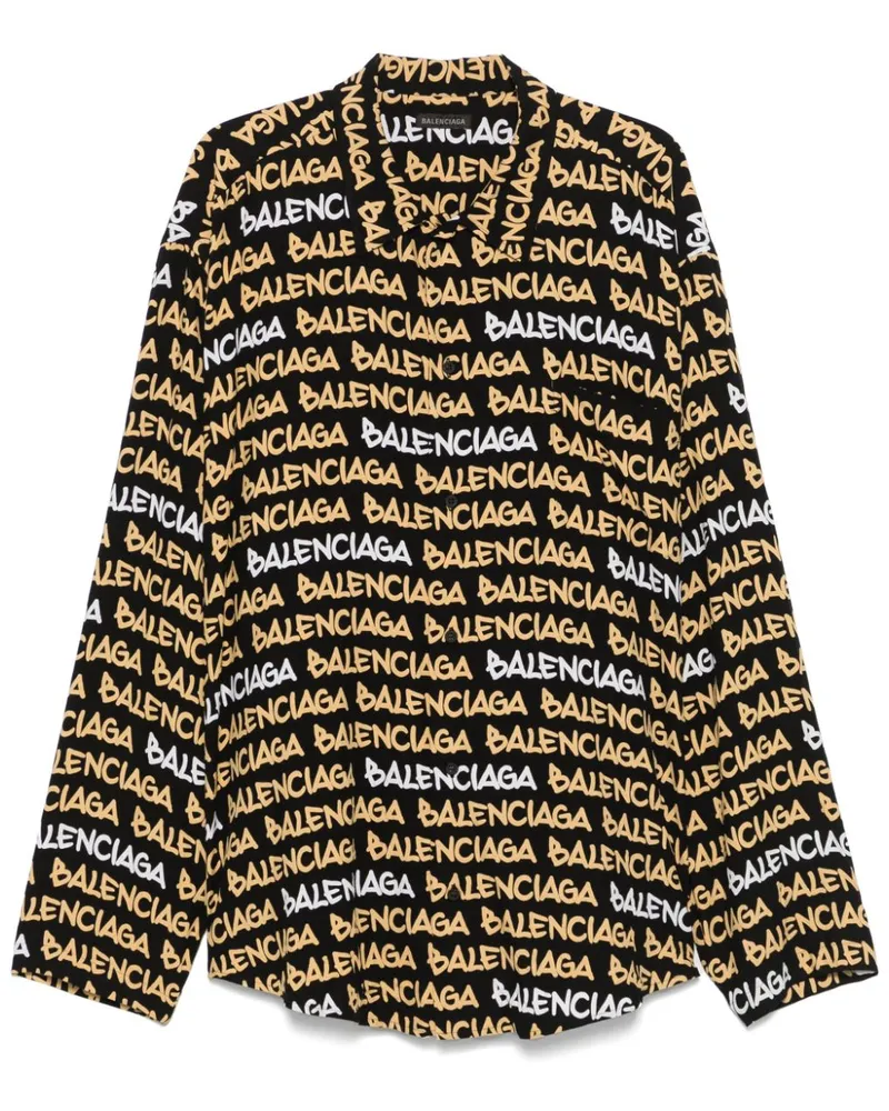 Balenciaga Hemd mit Logo-Print - Schwarz Schwarz