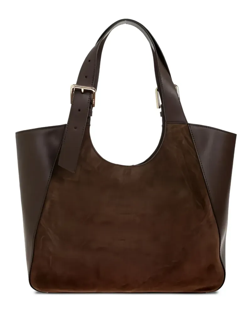 Furla Canvas-Schultertasche mit Wildledereinsätzen - Braun Braun