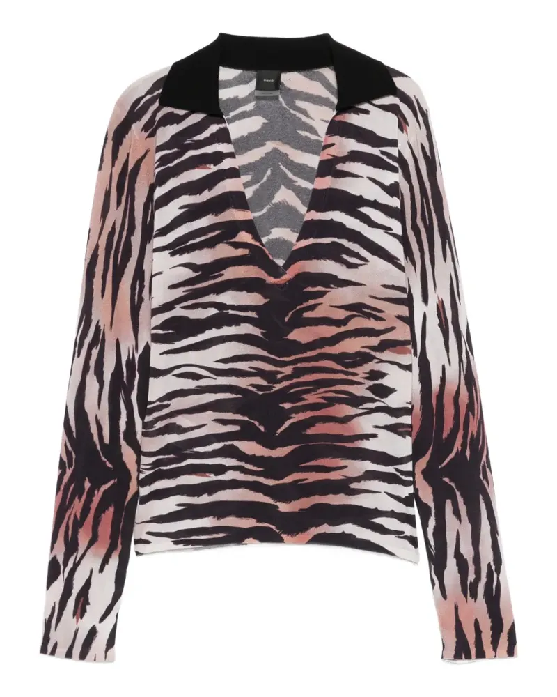 Pinko tiger-print V-neck T-shirt - Nude Nude