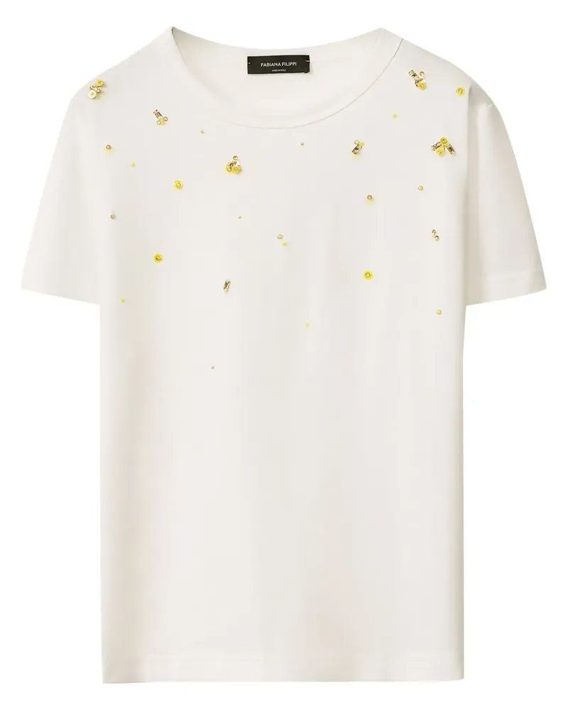 Fabiana Filippi T-Shirt mit Perlenverzierung - Weiß Weiß