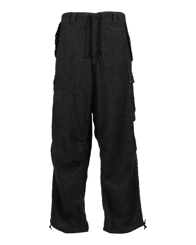 Yohji Yamamoto houndstooth-pattern hand-stitched cargo pants - Schwarz Schwarz
