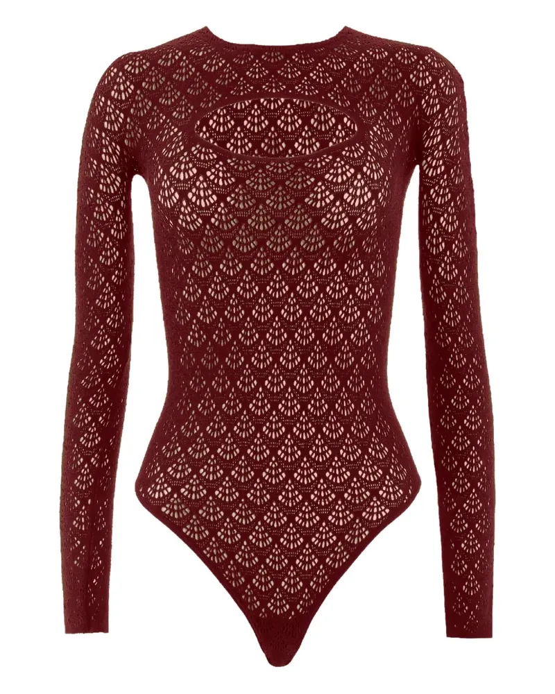 Wolford Langärmeliger Body mit Netzmuster - Rot Rot