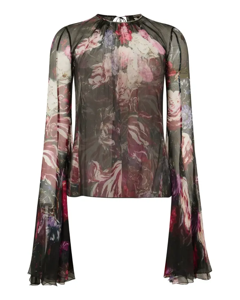 Roberto Cavalli Ausgestellte Bluse mit Blumenprint - Schwarz Schwarz