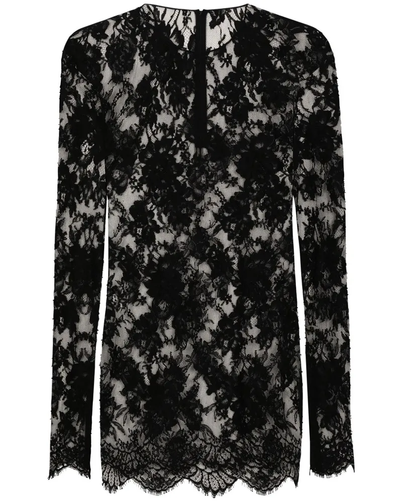 Dolce & Gabbana Rundhals-Top aus Chantilly-Spitze - Schwarz Schwarz