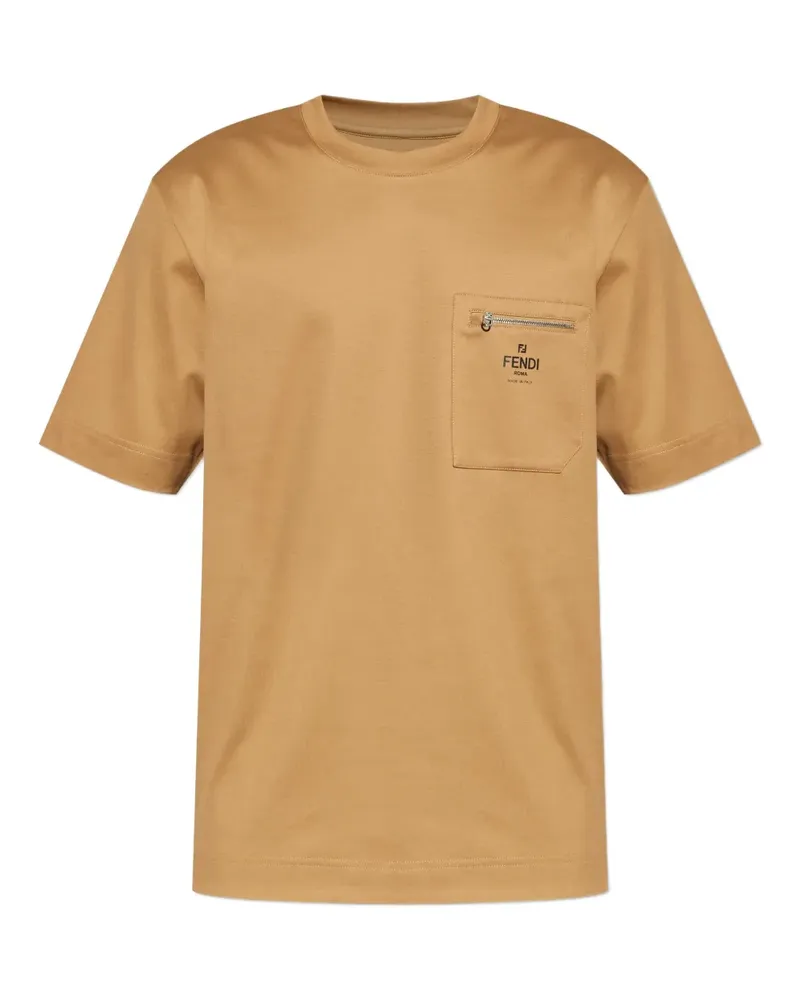 Fendi T-Shirt mit Reißverschlusstasche - Braun Braun