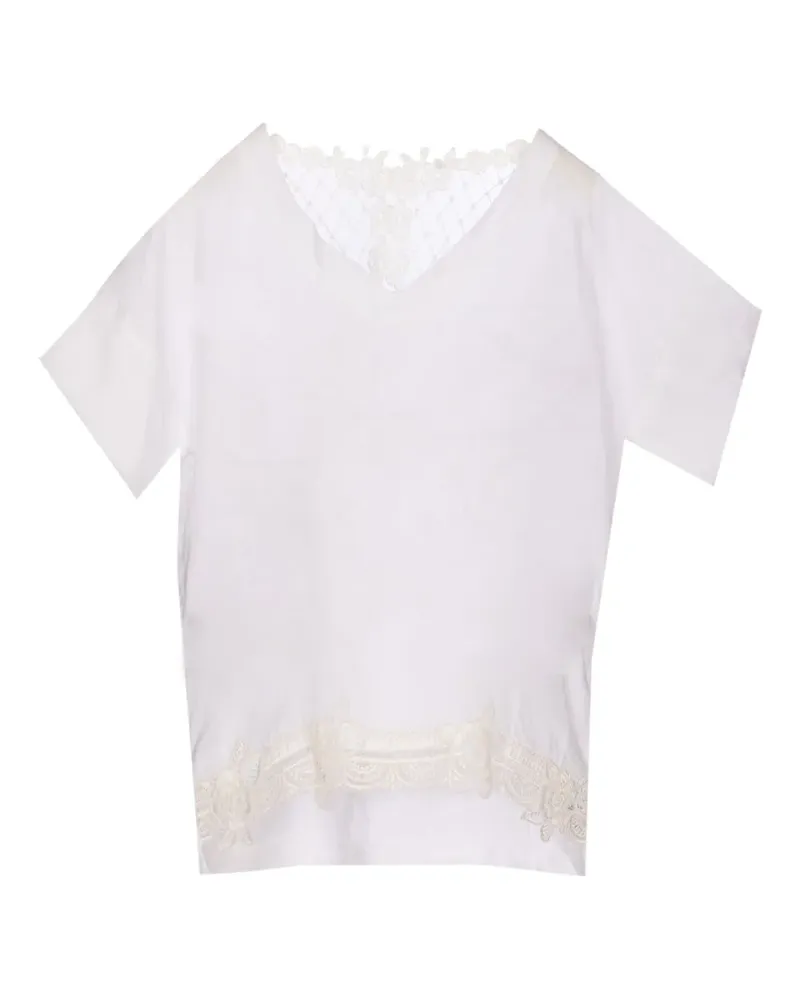 Maurizio Pecoraro Besticktes T-Shirt mit Spitzenbesatz - Weiß Weiß