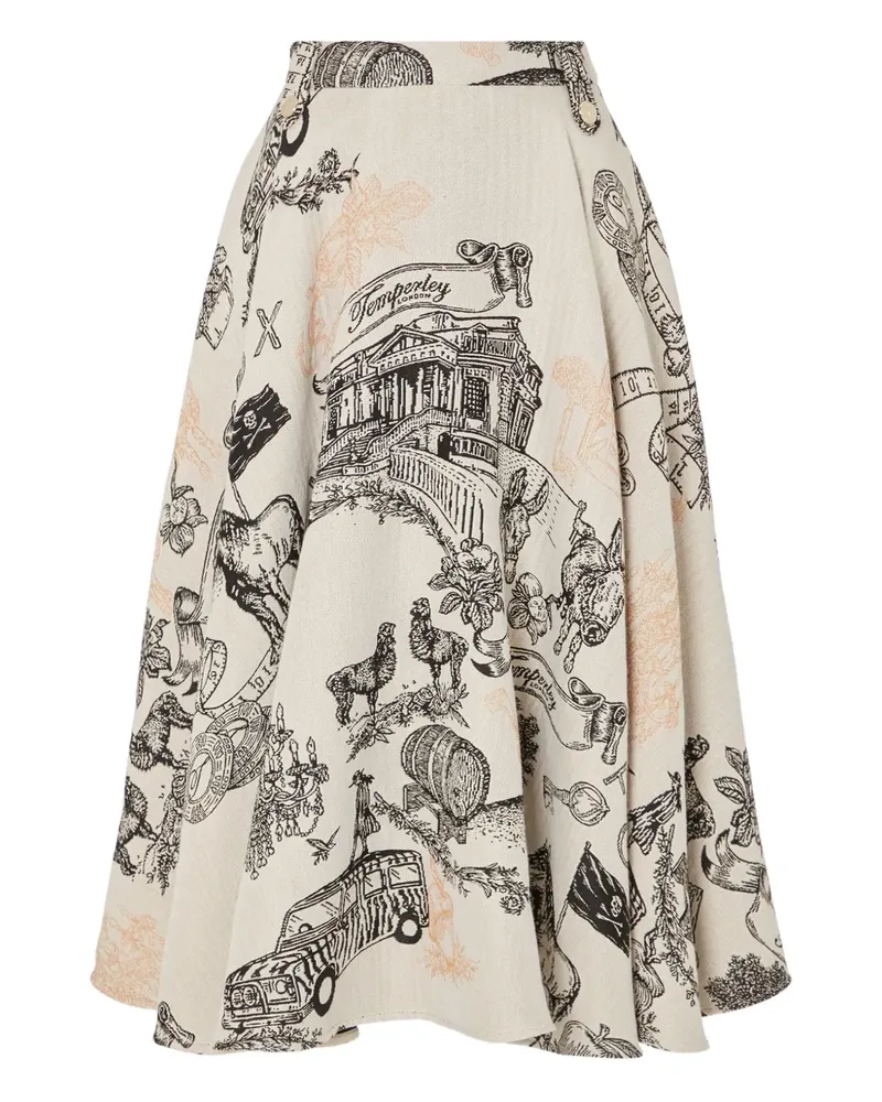 Temperley London A-Linien-Rock mit Print - Weiß Weiß