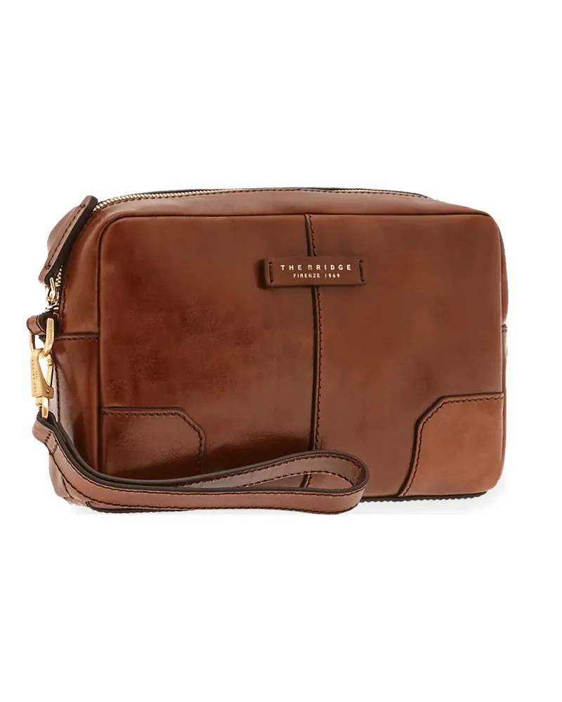 The Bridge logo-plaque leather clutch bag - Braun Braun