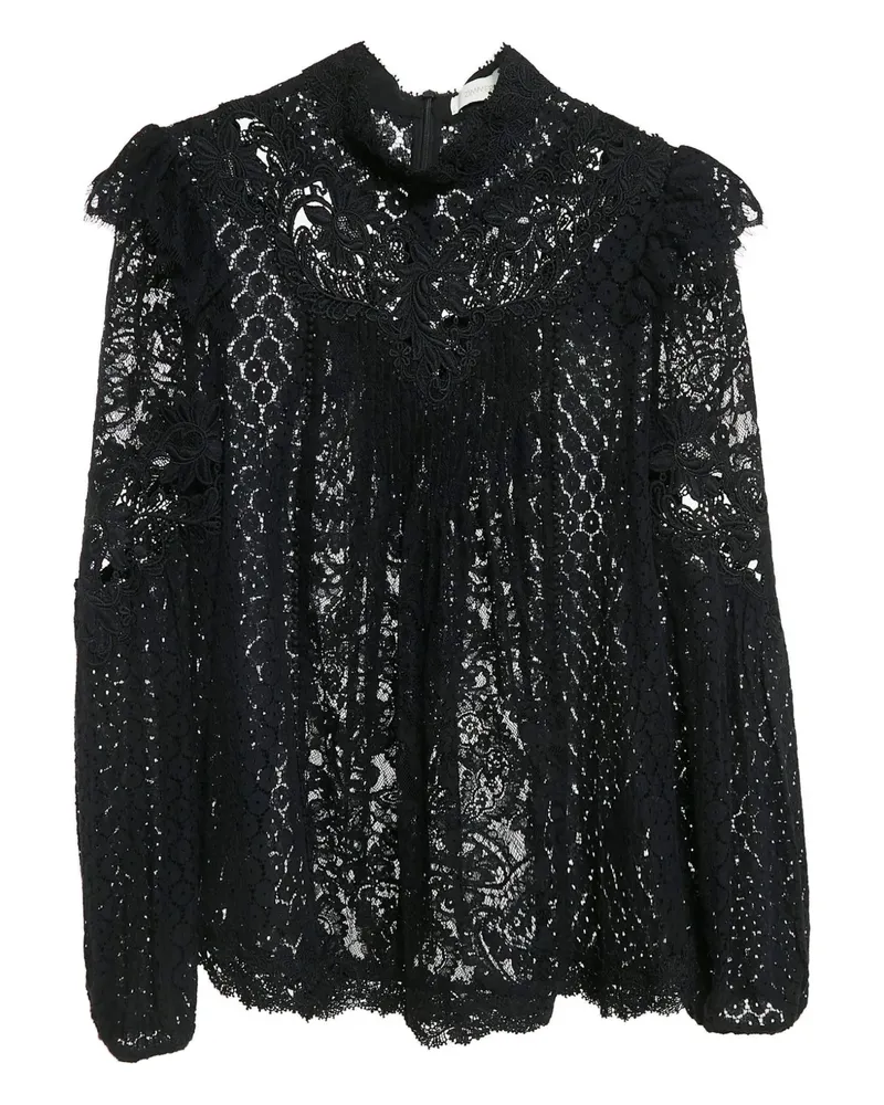 Zimmermann 2024 Spitzenbluse mit Stehkragen - Schwarz Schwarz
