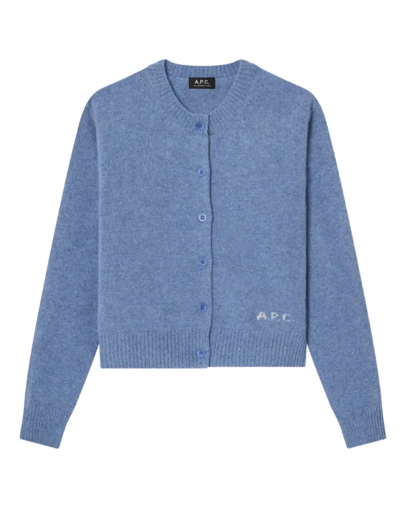 A.P.C. Graublauer Cropped-Cardigan aus Wolle Blau