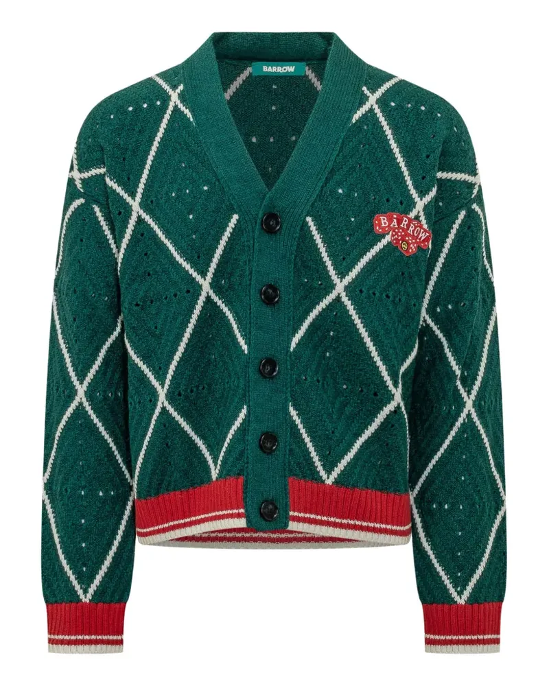BARROW argyle-knit logo-patch cardigan - Grün Grün