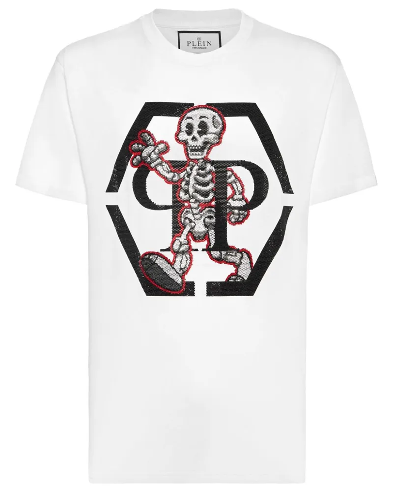 Philipp Plein T-Shirt mit Strass-Skelett - Weiß Weiß