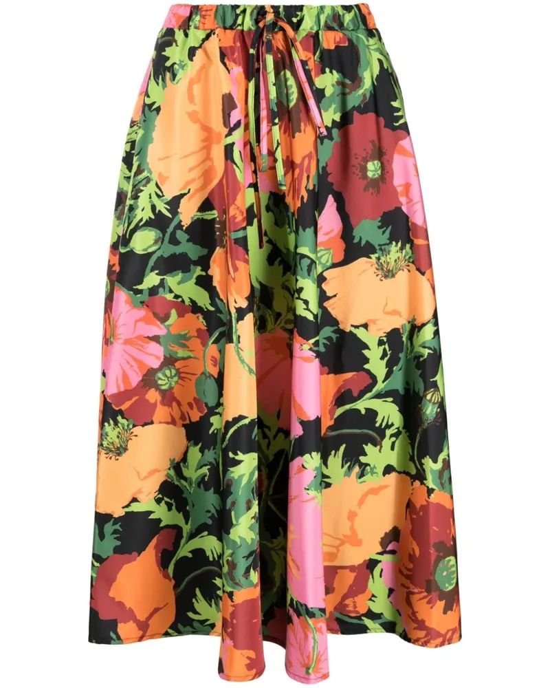 La DoubleJ Midirock mit Blumen-Print - Schwarz Schwarz