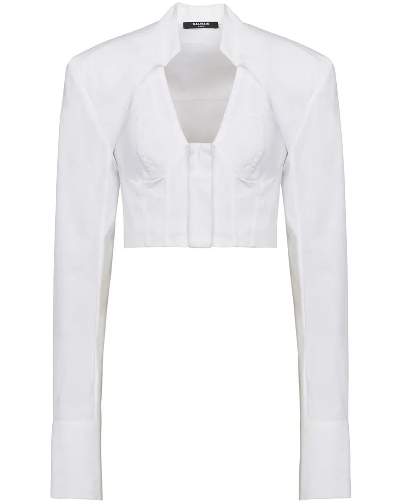 Balmain Cropped-Bluse - Weiß Weiß