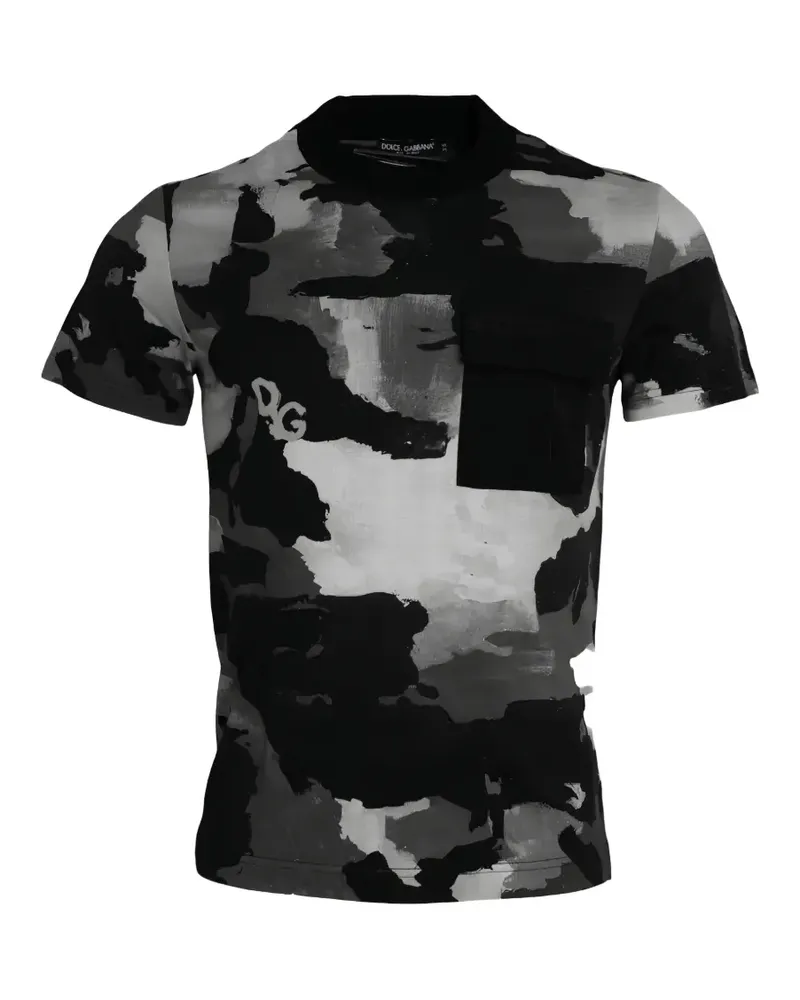 Dolce & Gabbana T-Shirt mit Camouflagemuster und aufgesetzter Tasche - Schwarz Schwarz