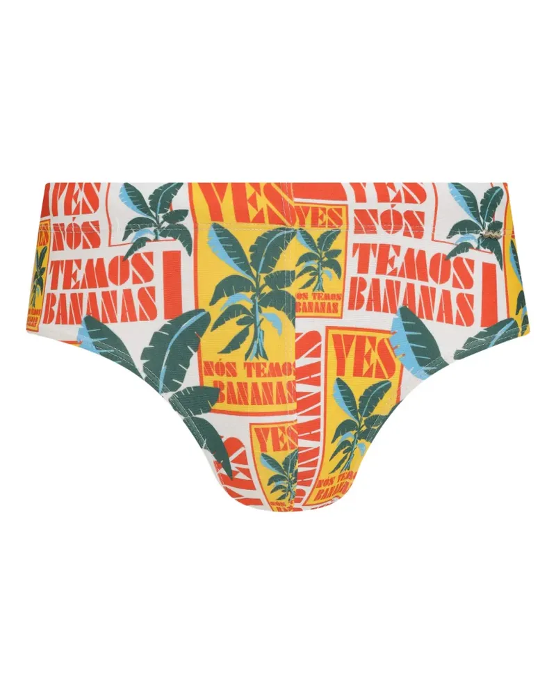 Amir Slama leaf-print swimming trunks - Weiß Weiß