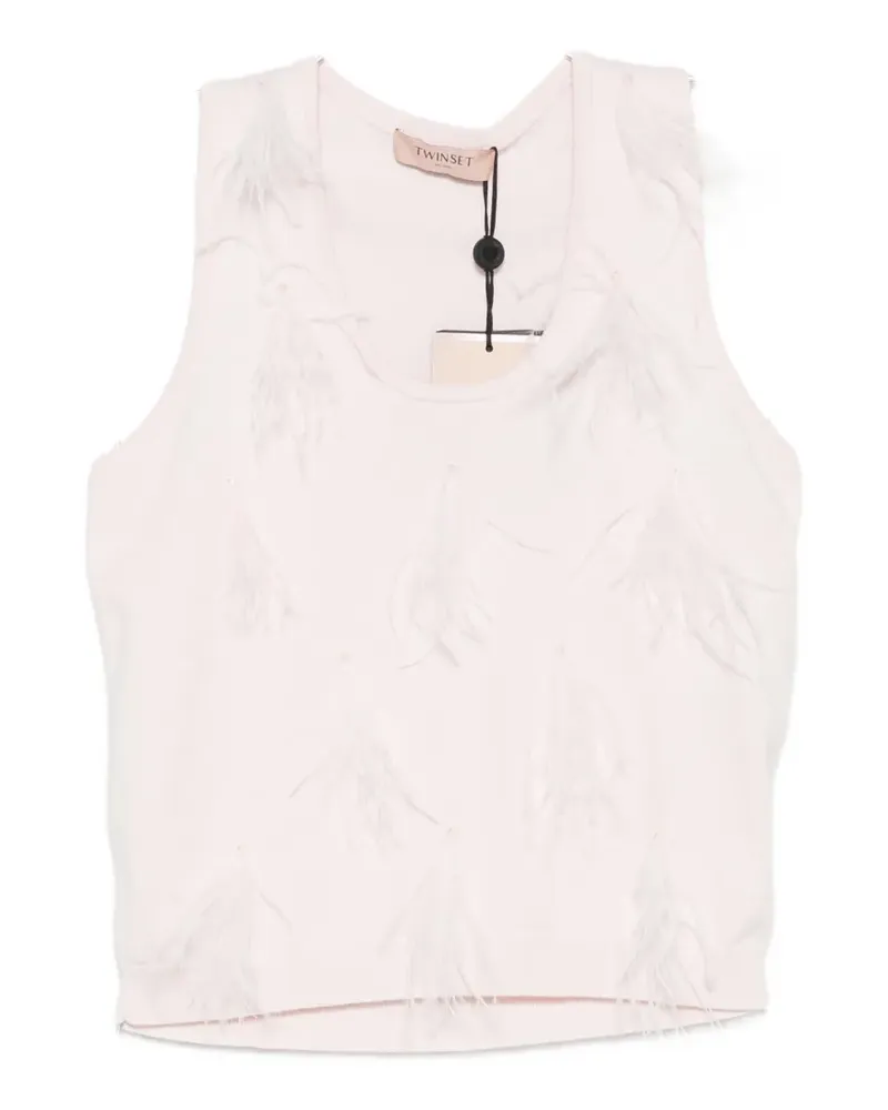 Twin-Set feather-embellished ribbed-knit top - Rosa Rosa