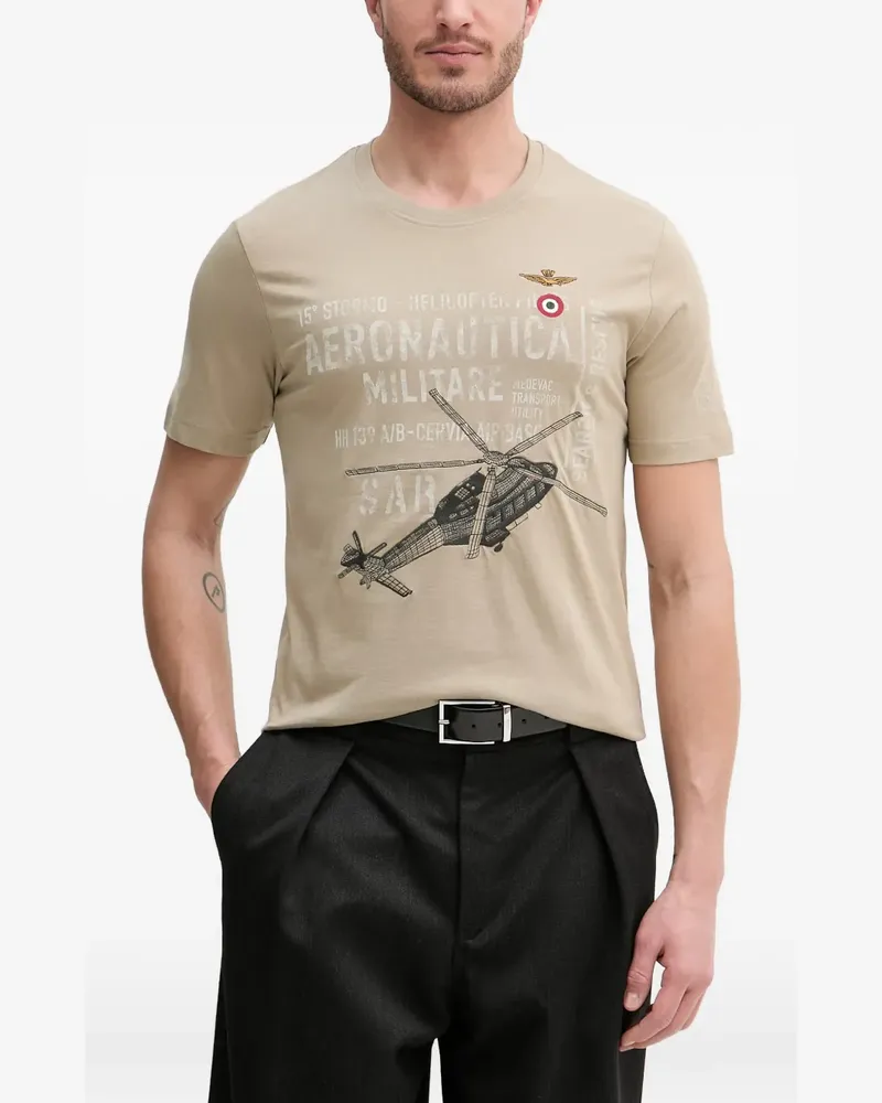 Aeronautica Militare helicopter-print cotton T-shirt - Nude Nude