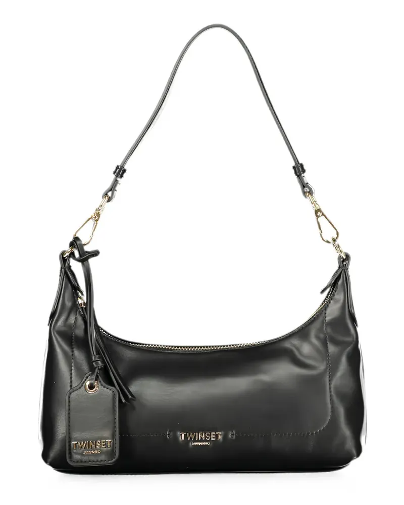 Twin-Set Schultertasche mit Logo-Schild - Schwarz Schwarz