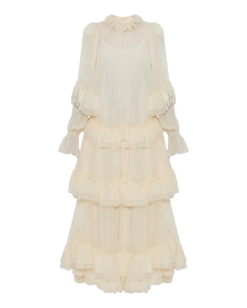 Chloé Gestuftes Midikleid mit Rüschen - Nude Nude