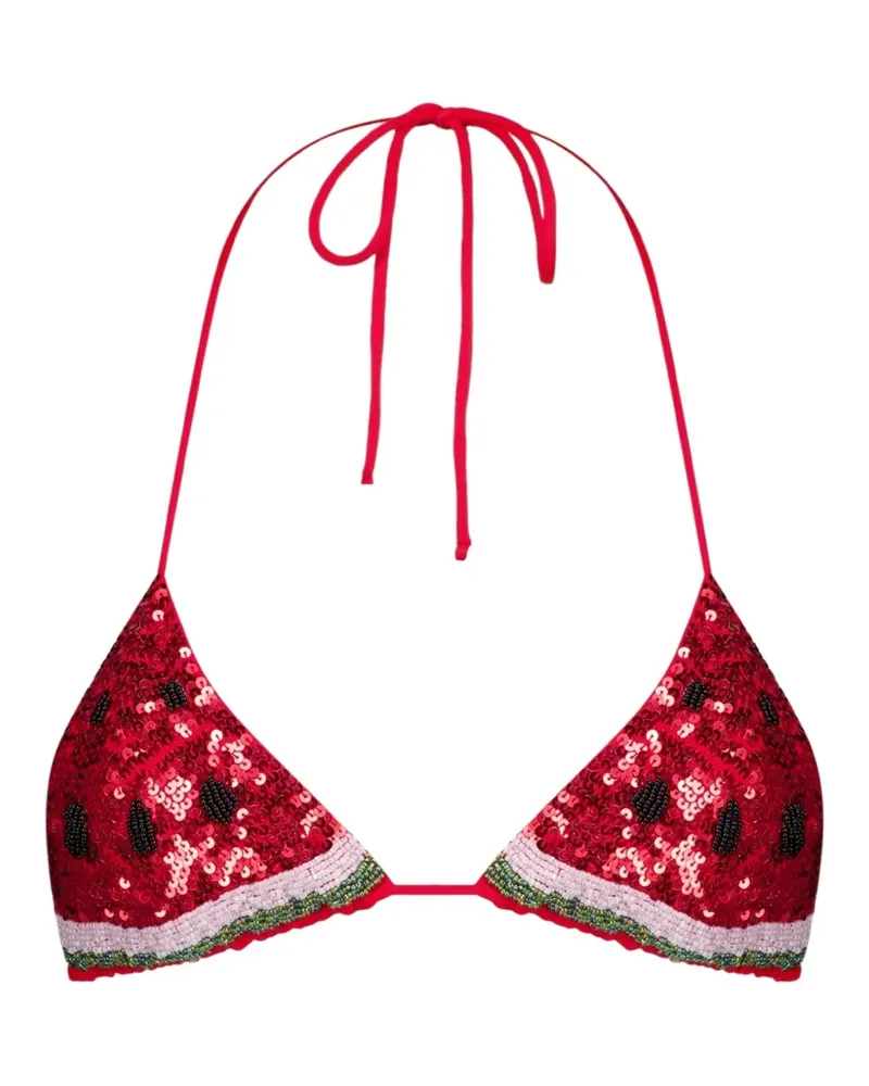 Leslie Amon watermelon sequin-embellished bikini top - Rot Rot