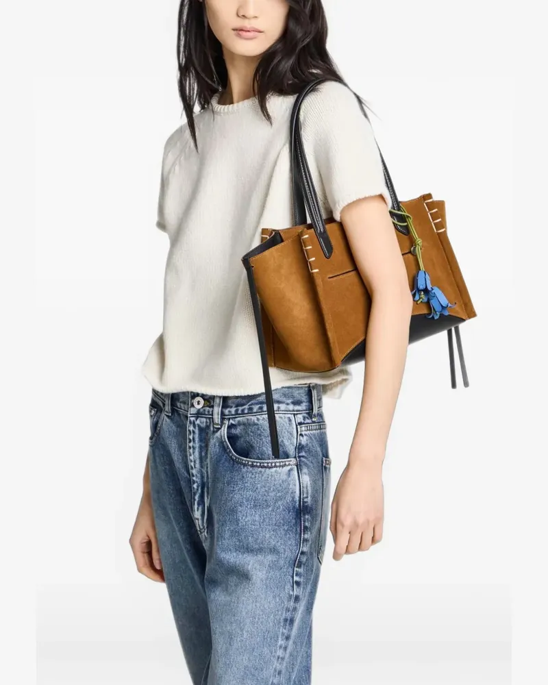 J.W.Anderson Elongated Lober Cabas contrast-panel whipstitch-trim tote bag - Braun Braun