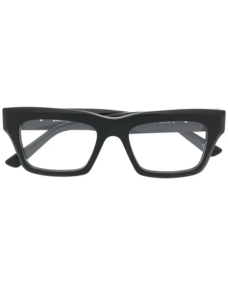 Balenciaga Eckige Brille mit Logo-Schild - Schwarz Schwarz