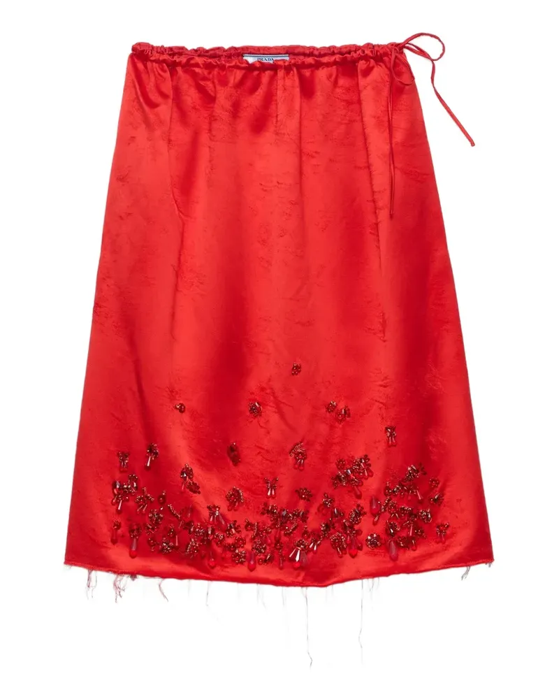 Prada Satinrock mit Stickerei - Rot Rot