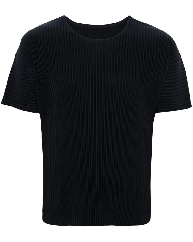 Issey Miyake Plissiertes Basic T-Shirt Blau