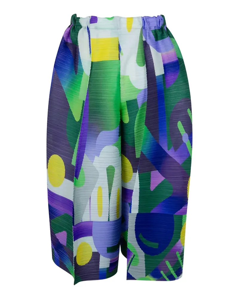 Issey Miyake abstract-print pleated shorts - Blau Blau