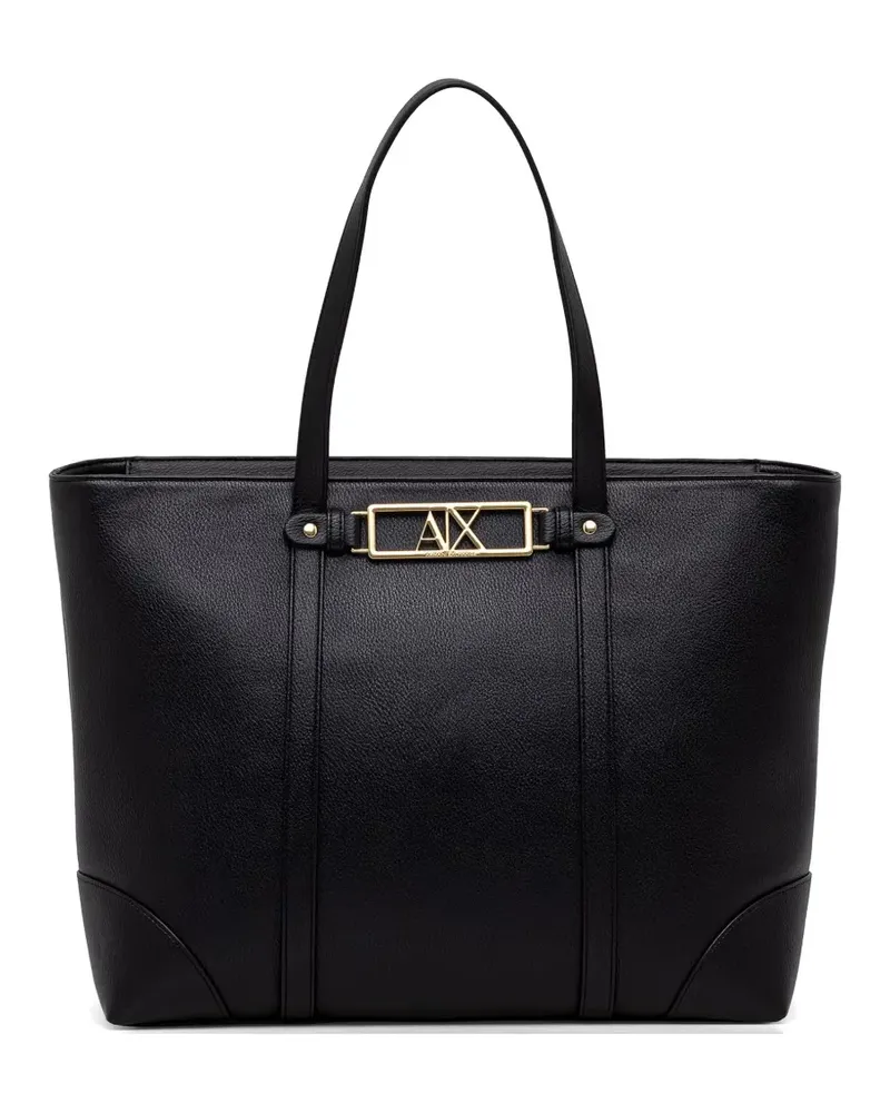 Armani Exchange logo-plaque pebbled-effect tote bag - Schwarz Schwarz