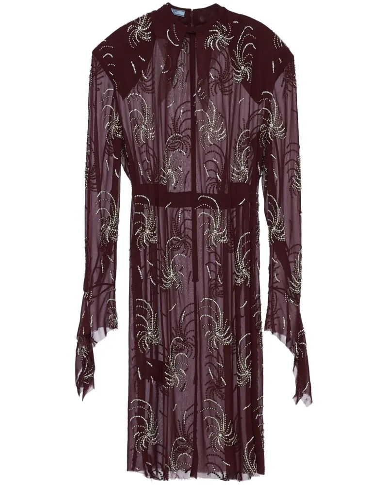 Prada Besticktes Georgette-Minikleid - Rot Rot