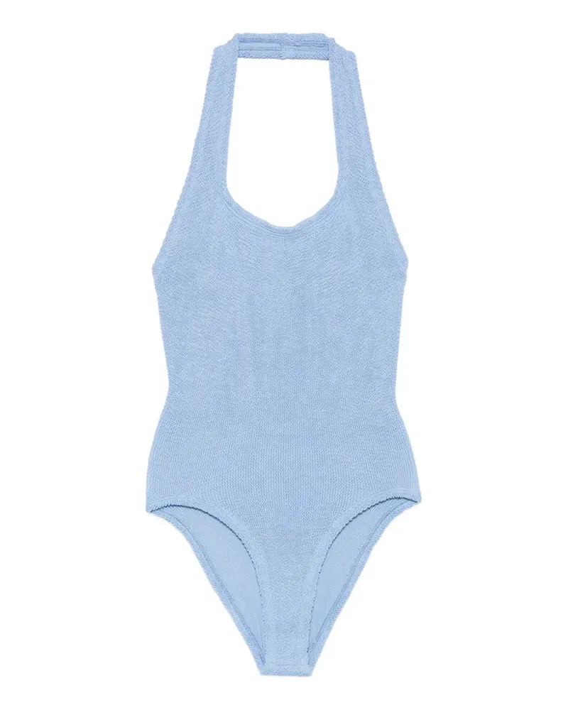 Hunza G Neckholder-Badeanzug mit Knitteroptik - Blau Blau
