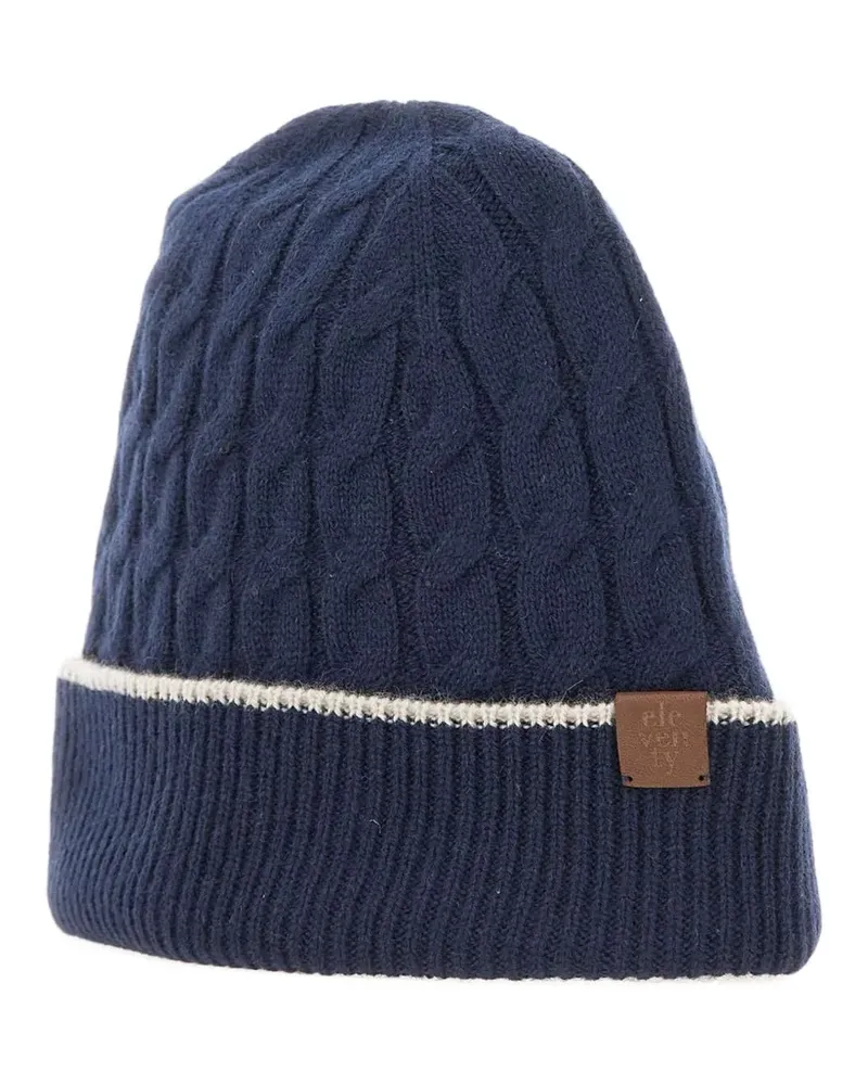 Eleventy Beanie mit Zopfmuster - Blau Blau