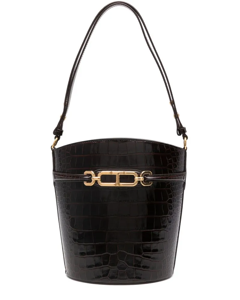 Tom Ford Mittelgroße Beuteltasche mit Kroko-Effekt - Braun Braun