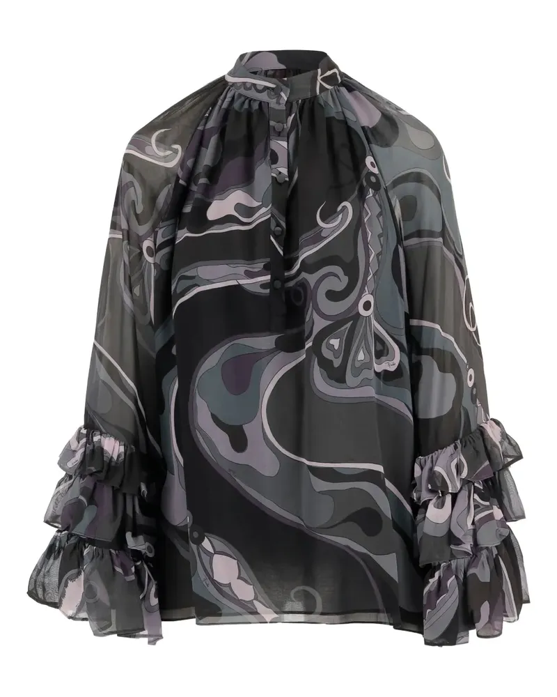 Emilio Pucci abstract-print ruffled blouse - Schwarz Schwarz