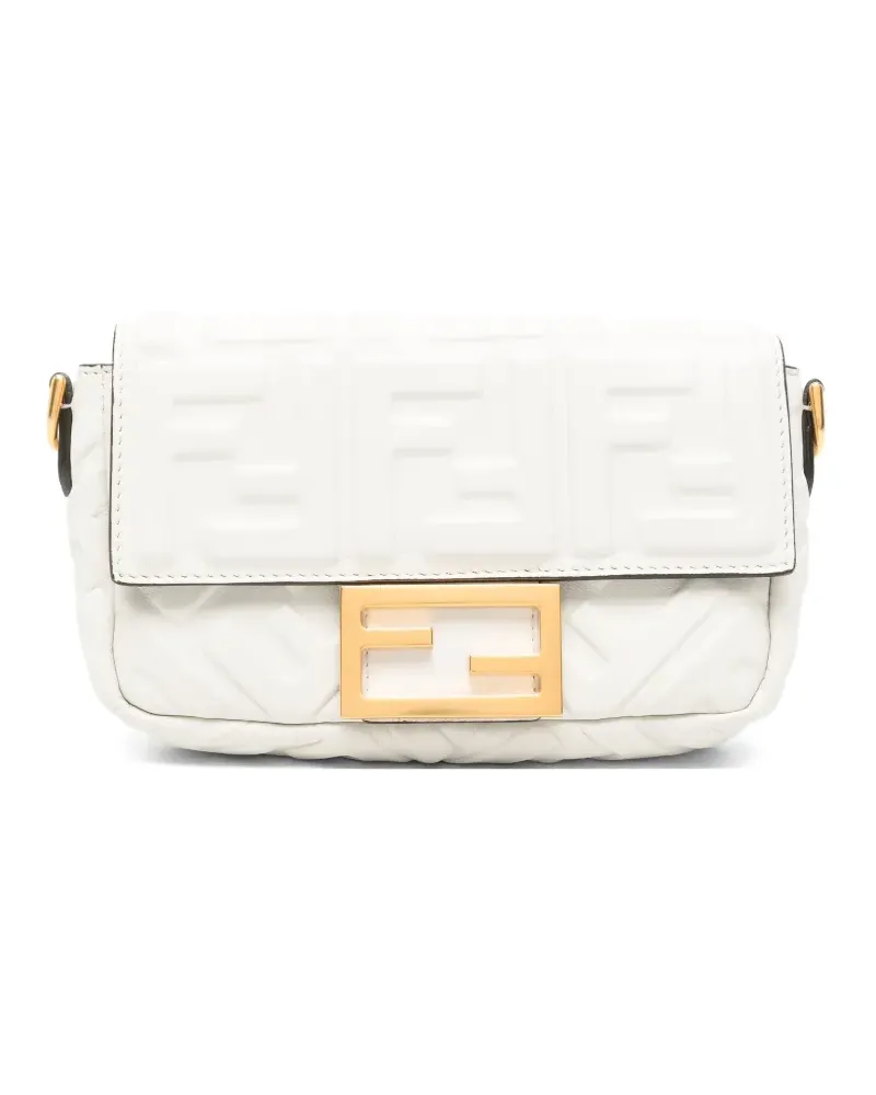 Fendi Mini Baguette Schultertasche mit Logo-Prägung - Weiß Weiß