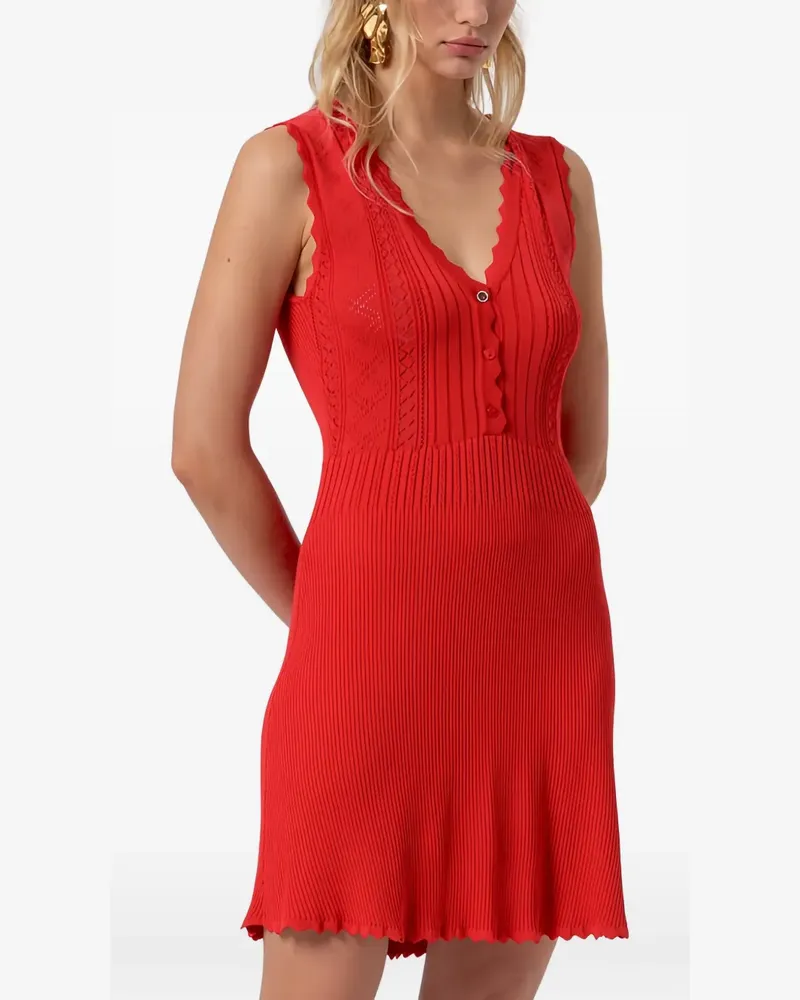 Fracomina Pointelle-Strick-Midikleid mit Wellensaum - Rot Rot