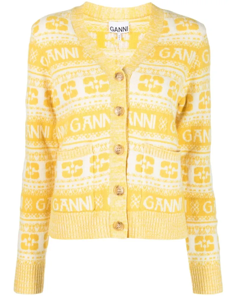 Ganni Cardigan mit V-Ausschnitt - Gelb Gelb
