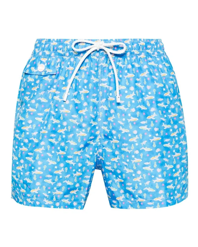 Kiton Badeshorts mit Meerestiere-Print Blau