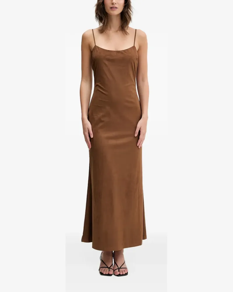 Bardot Kleid in Wildlederoptik mit Spaghettiträgern - Braun Braun